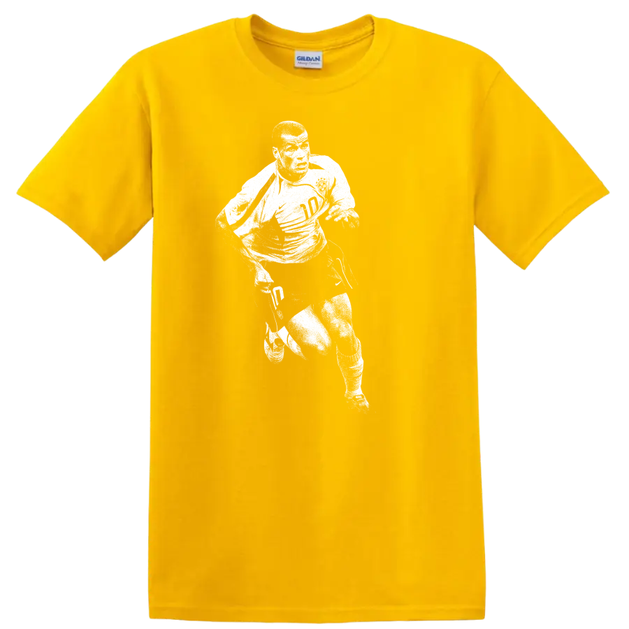 Retro Ronaldo Nazário soccer player silhouette portrait T - Daisy (Yellow)