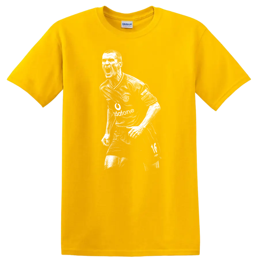 High-contrast retro soccer portrait of Roy Keane style T-shirt - Daisy (Yellow)