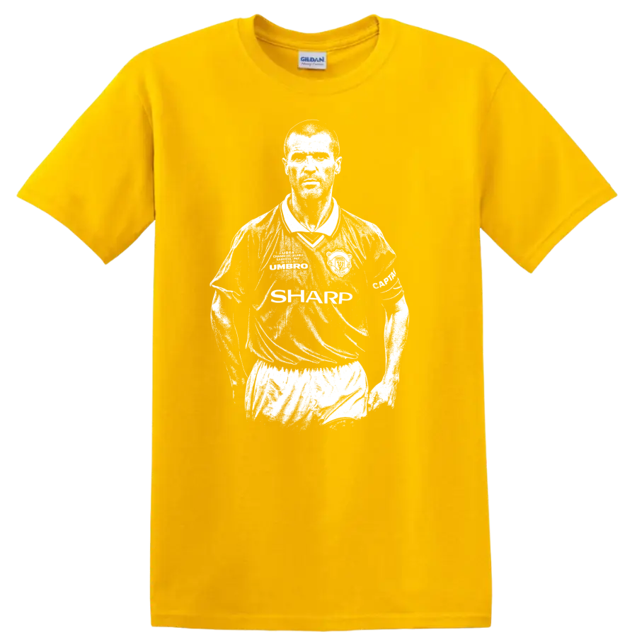 Black and white retro soccer portrait of Roy Keane style T - Daisy (Yellow)
