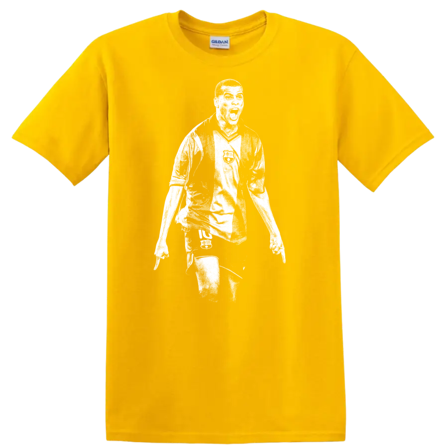 Black and white retro soccer portrait of Rivaldo style T - Daisy (Yellow)