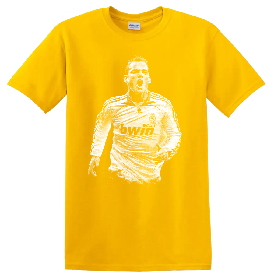 Retro pixel-style Cristiano Ronaldo portrait T shirt - Daisy (Yellow)