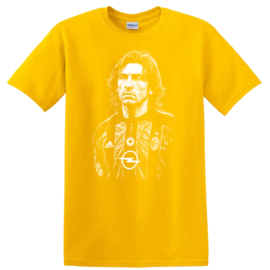High-contrast retro Andrea Pirlo soccer portrait T Shirt - Daisy (Yellow)