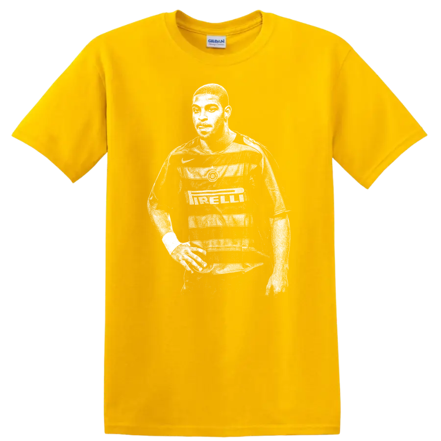 Retro soccer player portrait of Adriano Leite Ribeiro in black and white T shirt - Daisy (Yellow)
