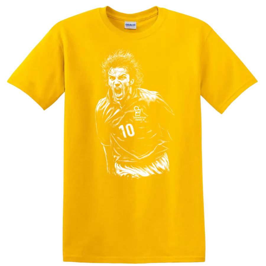 Black and white retro soccer portrait of Alessandro Del Piero style T-shirt - Daisy (Yellow)
