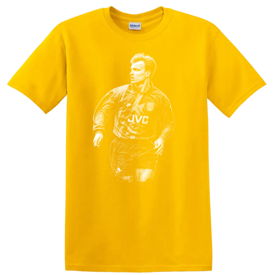 Retro soccer portrait of Dennis Bergkamp legend style T - Daisy (Yellow)