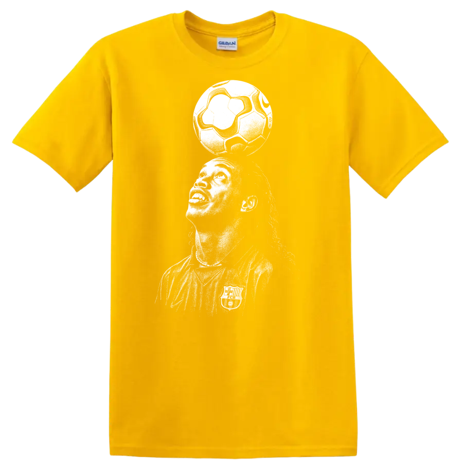 Black and white retro soccer player portrait graphic T - Daisy (Yellow)