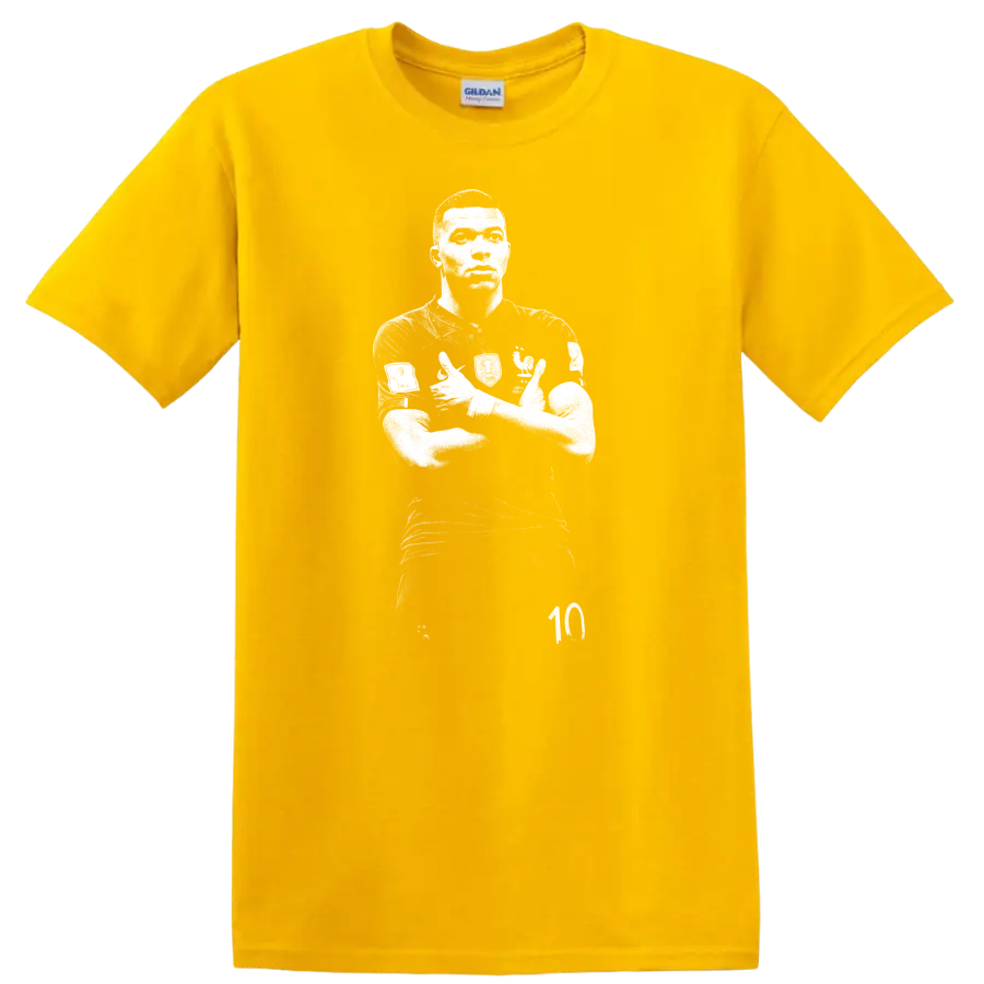 Retro soccer portrait style design inspired by Kylian Mbappé on a T - Daisy (Yellow)