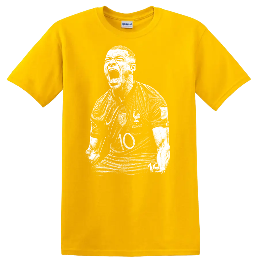 Black and white retro soccer portrait style Kylian Mbappe T Shirt - Daisy (Yellow)