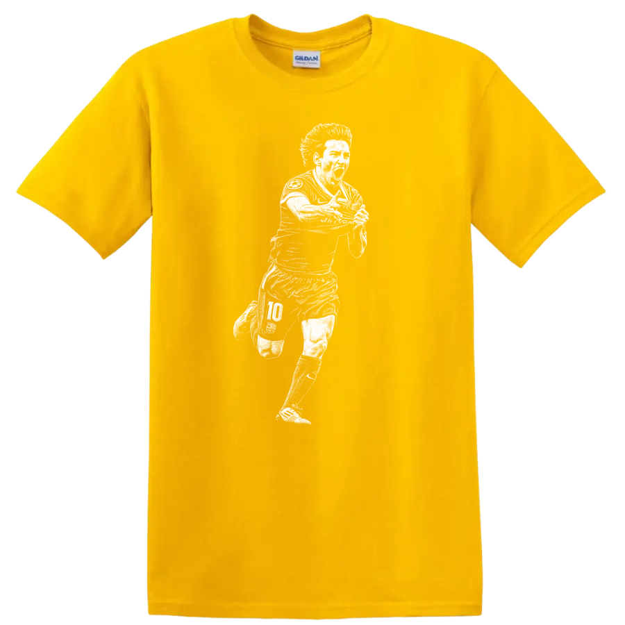 Retro soccer portrait of Lionel Messi legend style T - Daisy (Yellow)