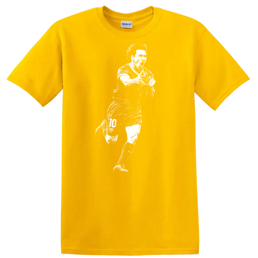 Retro soccer portrait of Lionel Messi in black and white on a - Daisy (Yellow)