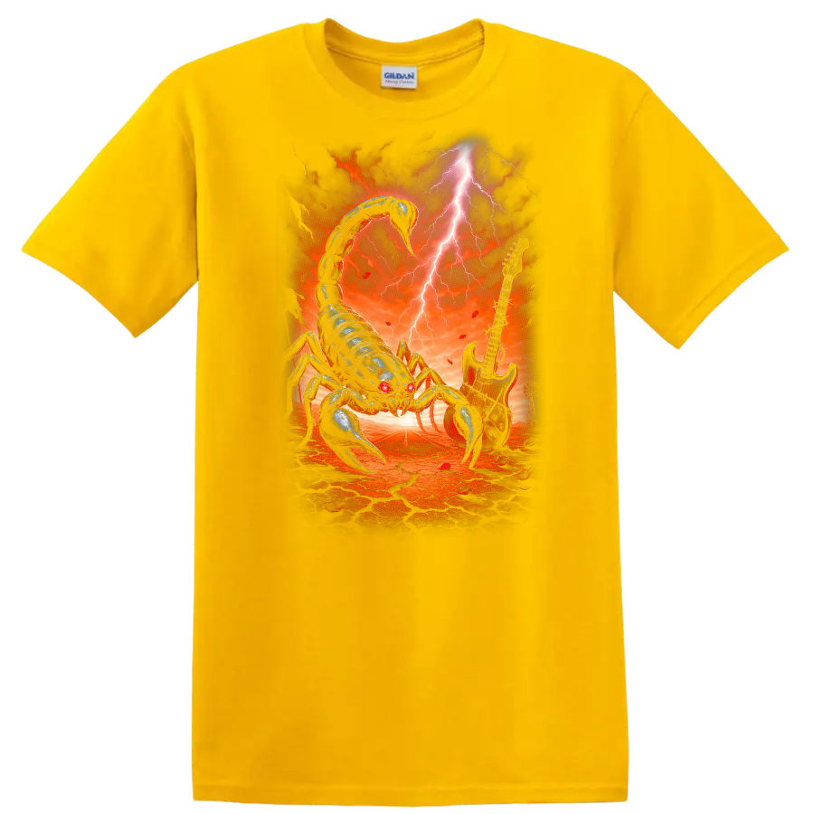 Heavy Metal Scorpion Guitar Retro Rock Band Album Art T Shirt - Daisy (Yellow)