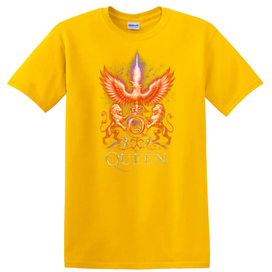 Retro Rock Queen Phoenix Crest Heavy Metal Band Style T Shirt - Daisy (Yellow)