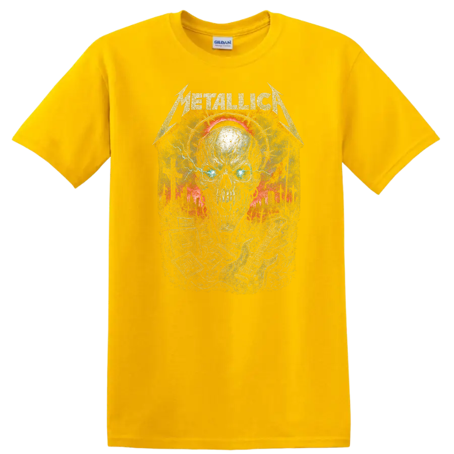 Metallica Skull Heavy Metal Album Art Graphic T Shirt - Daisy (Yellow)