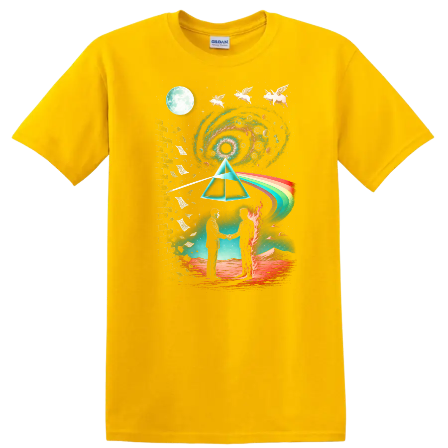 Retro Rock Cosmic Prism Heavy Metal Album Cover T Shirt - Daisy (Yellow)