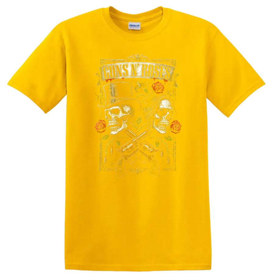 Guns N’ Roses Retro Heavy Metal Skull Roses T Shirt - Daisy (Yellow)