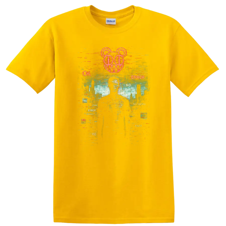 Retro Glitch Heavy Metal Album Cover Style T Shirt - Daisy (Yellow)