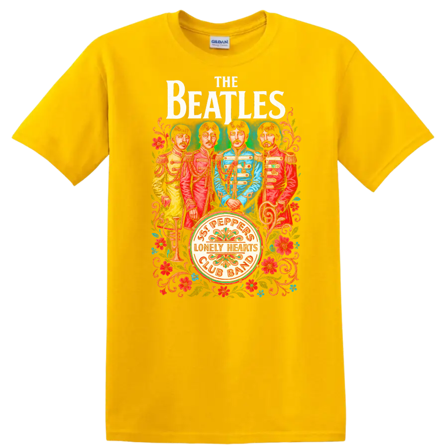 The Beatles Sgt. Pepper Inspired Retro Rock Legend T Shirt - Daisy (Yellow)