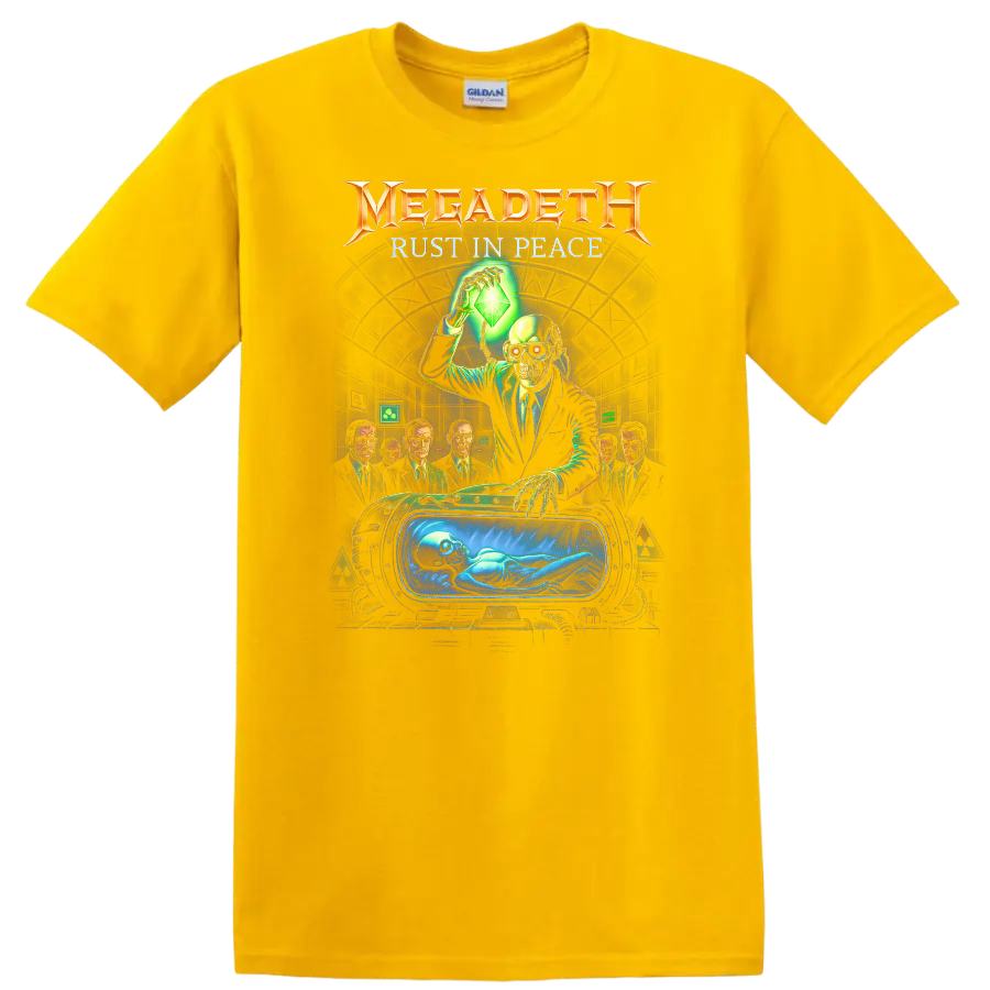 Megadeth Rust In Peace Retro Heavy Metal Album Art T Shirt - Daisy (Yellow)