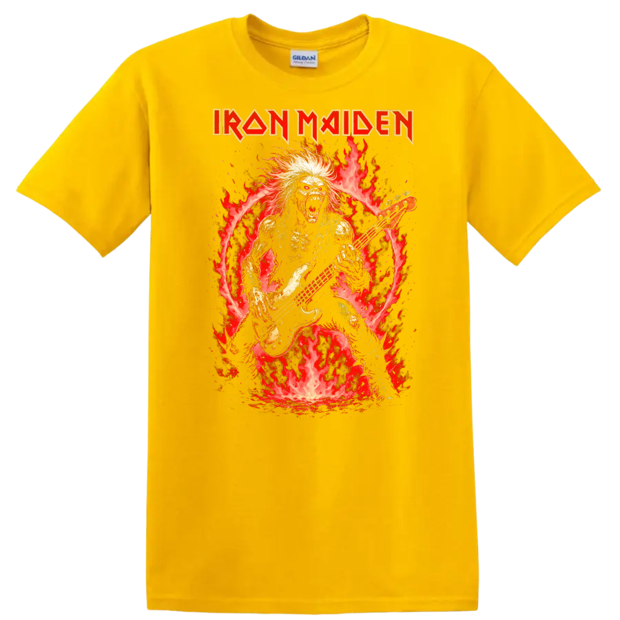 Iron Maiden Heavy Metal Album Cover Flame Bassist T Shirt - Daisy (Yellow)