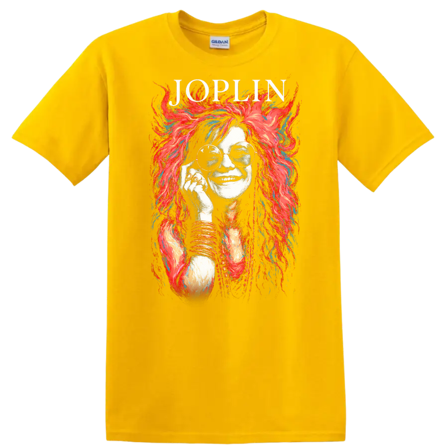 Joplin Retro Rock Heavy Metal Album Style Portrait T Shirt - Daisy (Yellow)