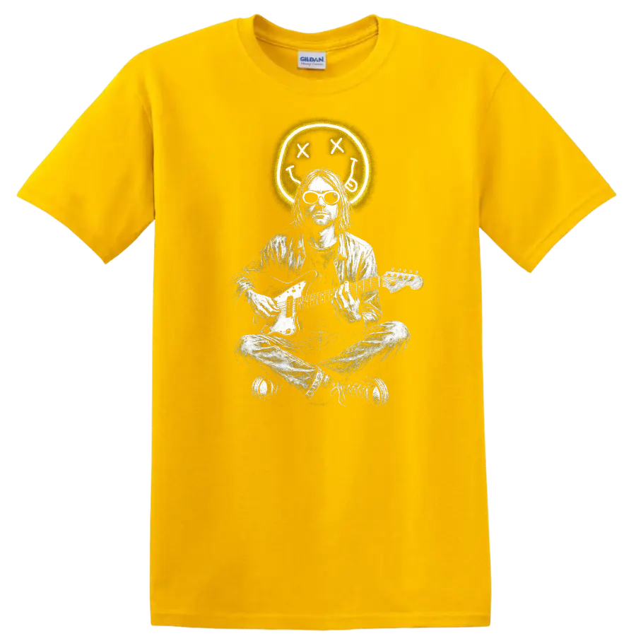 Retro Rock Heavy Metal Nirvana Style Guitar Player T Shirt - Daisy (Yellow)