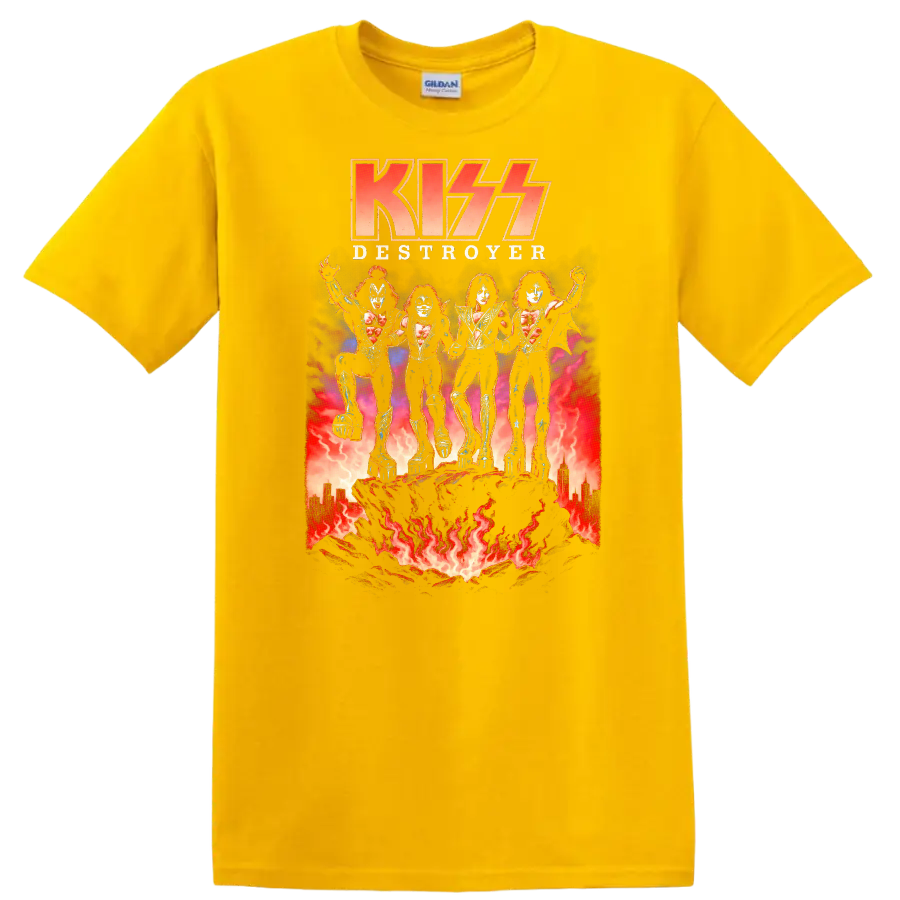 KISS Destroyer Retro Heavy Metal Album Cover Legend Style T Shirt - Daisy (Yellow)