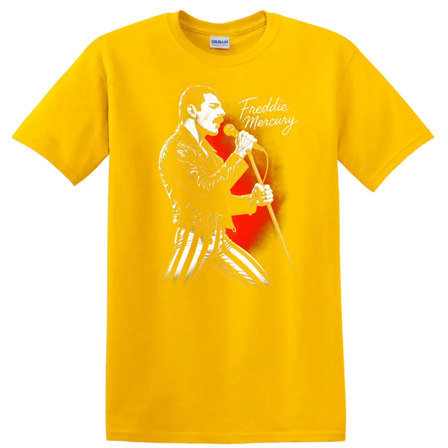 Freddie Mercury Retro Rock Heavy Metal Legend Style T Shirt - Daisy (Yellow)