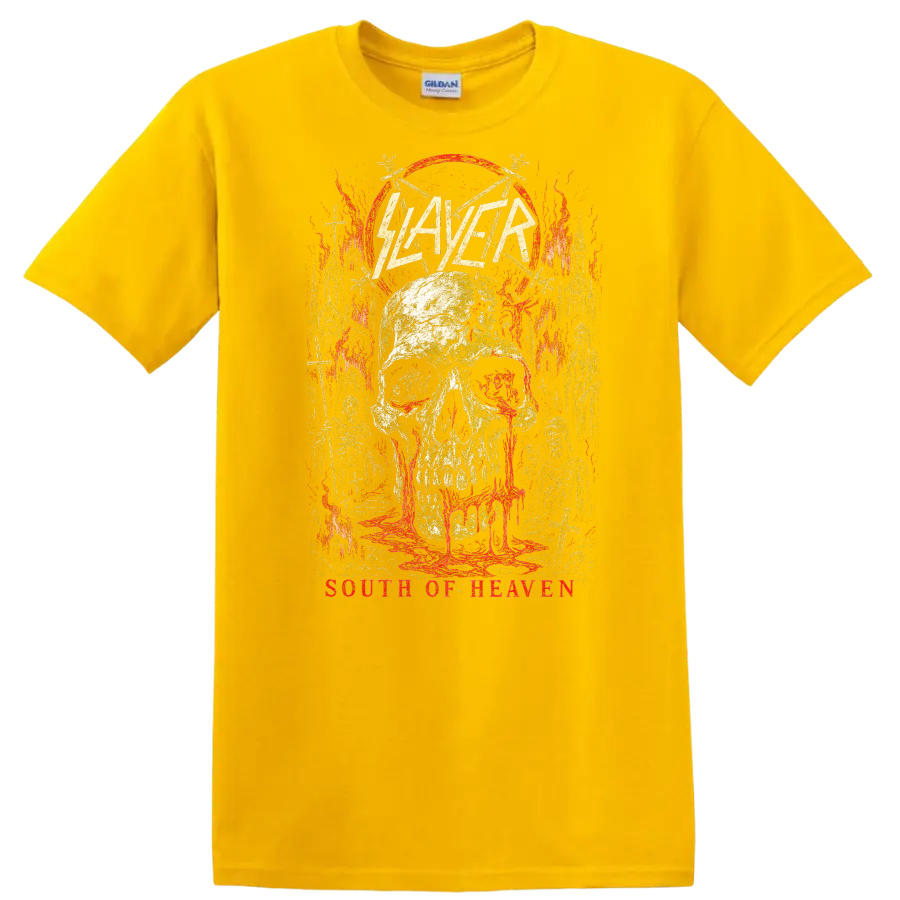Slayer South of Heaven Retro Heavy Metal Skull T Shirt - Daisy (Yellow)