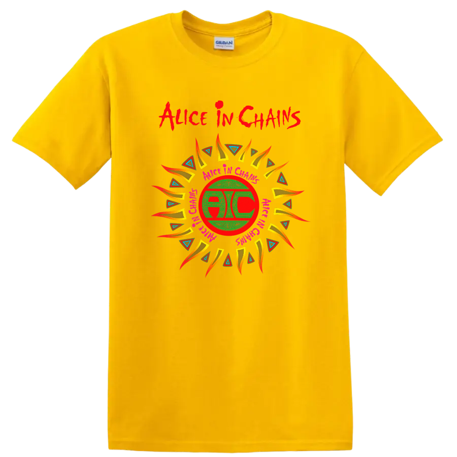 Alice In Chains Retro Heavy Metal Album Art T Shirt - Daisy (Yellow)