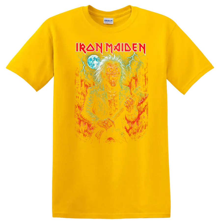 Iron Maiden Retro Heavy Metal Album Art Distressed T Shirt - Daisy (Yellow)