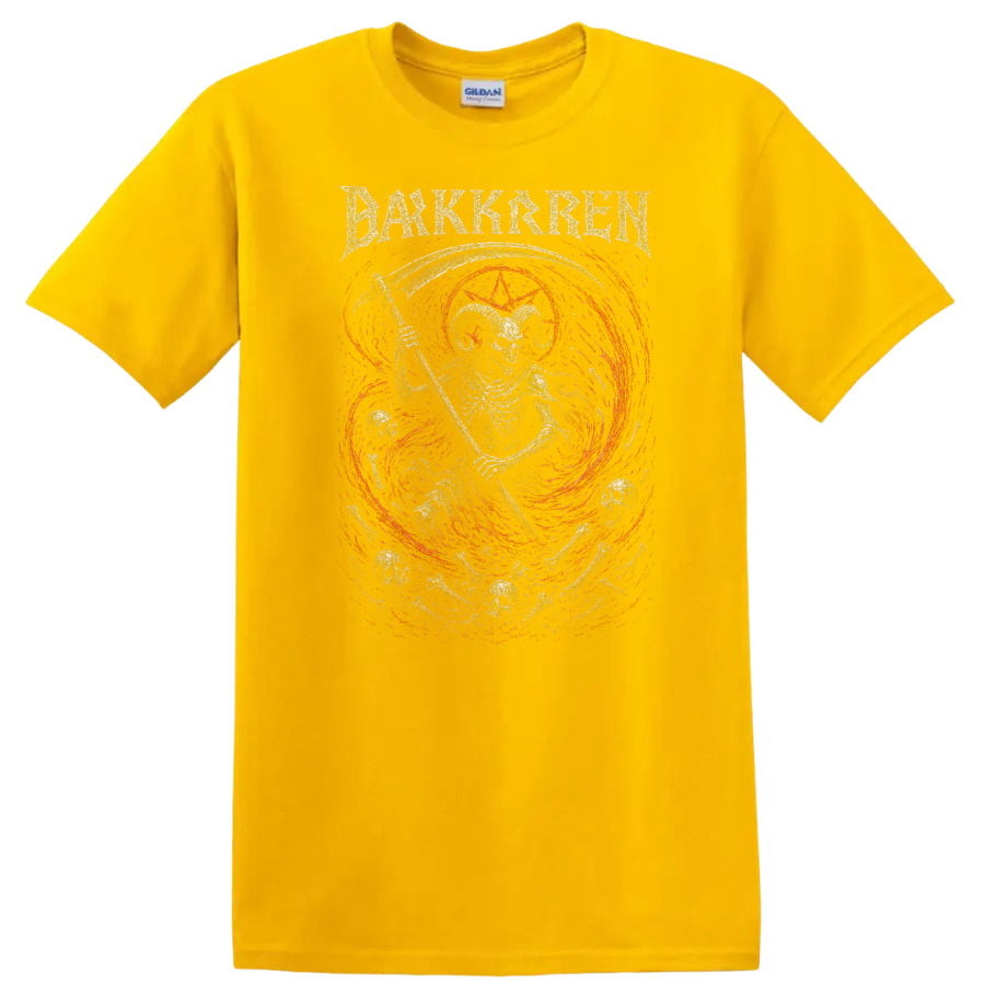 Dark Skren Retro Rock Heavy Metal Skull Album Style T Shirt - Daisy (Yellow)