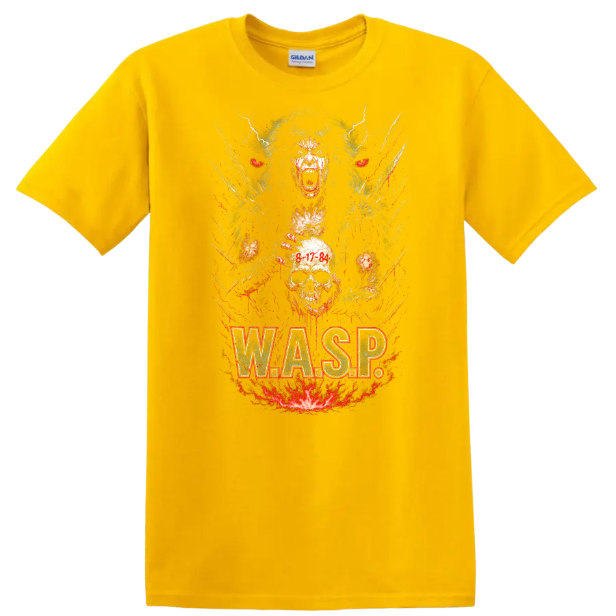 Retro Heavy Metal W.A.S.P. Skull Album Art T Shirt - Daisy (Yellow)