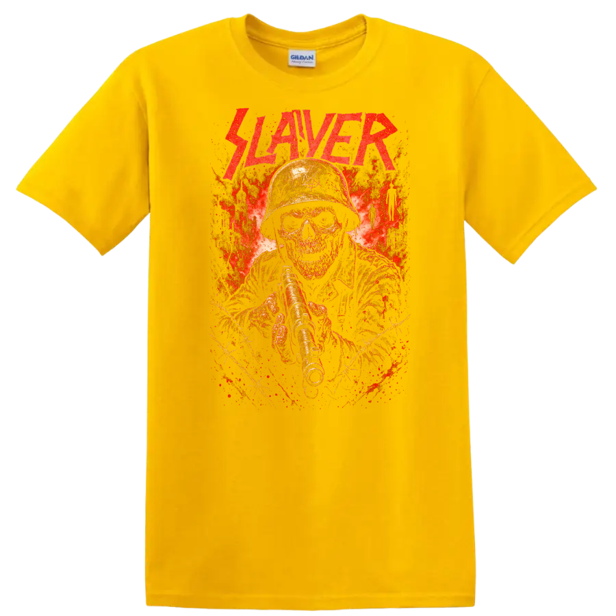Retro Slayer Heavy Metal Skull Soldier T Shirt Album Cover Style - Daisy (Yellow)