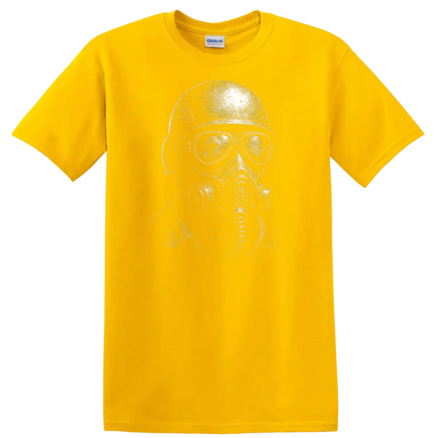 Retro Heavy Metal Gas Mask Skull T Shirt Vintage Rock Album Cover Style - Daisy (Yellow)