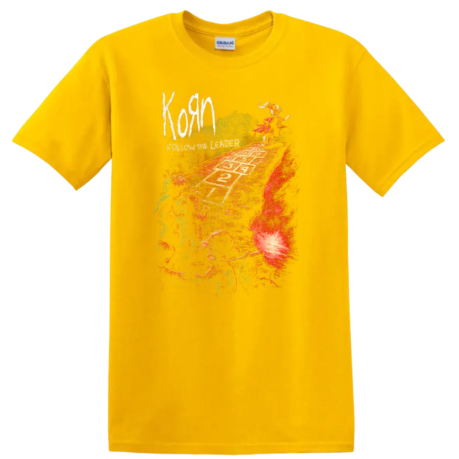 Korn Follow the Leader Retro Heavy Metal Album Art T Shirt - Daisy (Yellow)
