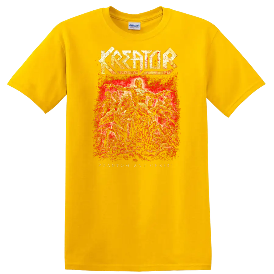 Kreator Phantom Antichrist Retro Heavy Metal Album Cover T Shirt - Daisy (Yellow)