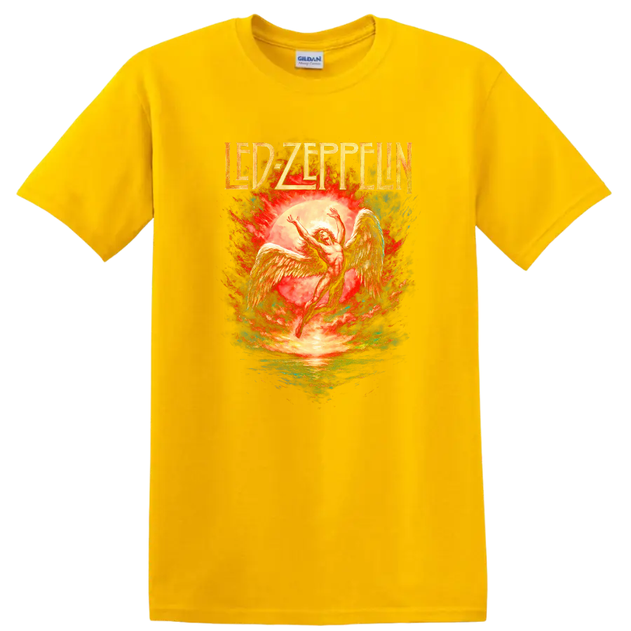 Led Zeppelin Retro Heavy Metal Album Cover Legend Style T Shirt - Daisy (Yellow)