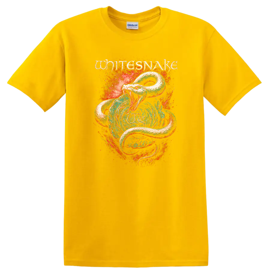 White Snake Retro Heavy Metal Album Cover Style T Shirt - Daisy (Yellow)