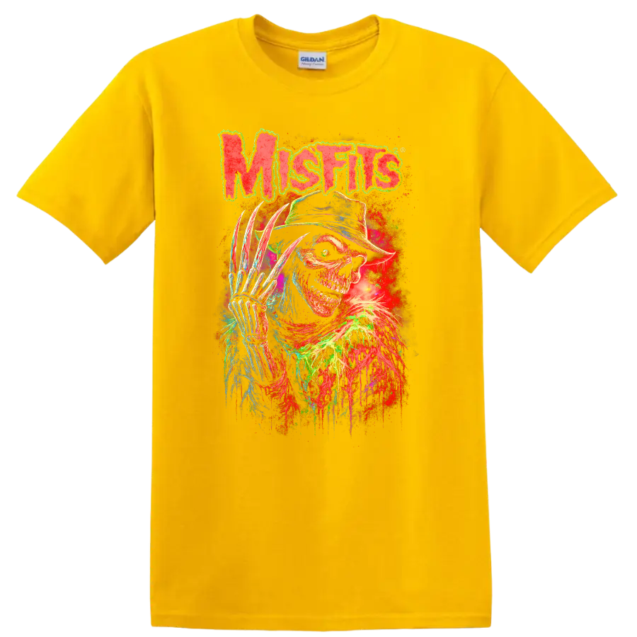 Misfits Neon Horror Skull Retro Rock Heavy Metal T Shirt - Daisy (Yellow)