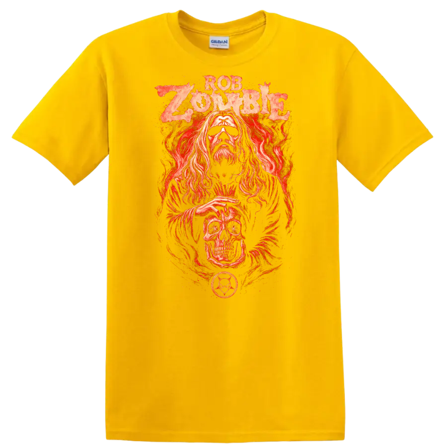 Rob Zombie Heavy Metal Album Art Style Red Graphic T Shirt - Daisy (Yellow)