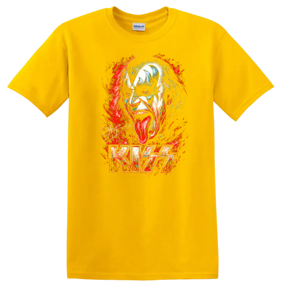 KISS Retro Rock Heavy Metal Face Paint Album Style T Shirt - Daisy (Yellow)