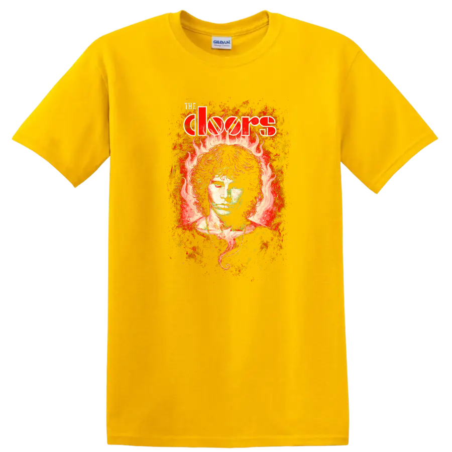 The Doors Retro Rock Flame Portrait Album Cover T Shirt - Daisy (Yellow)