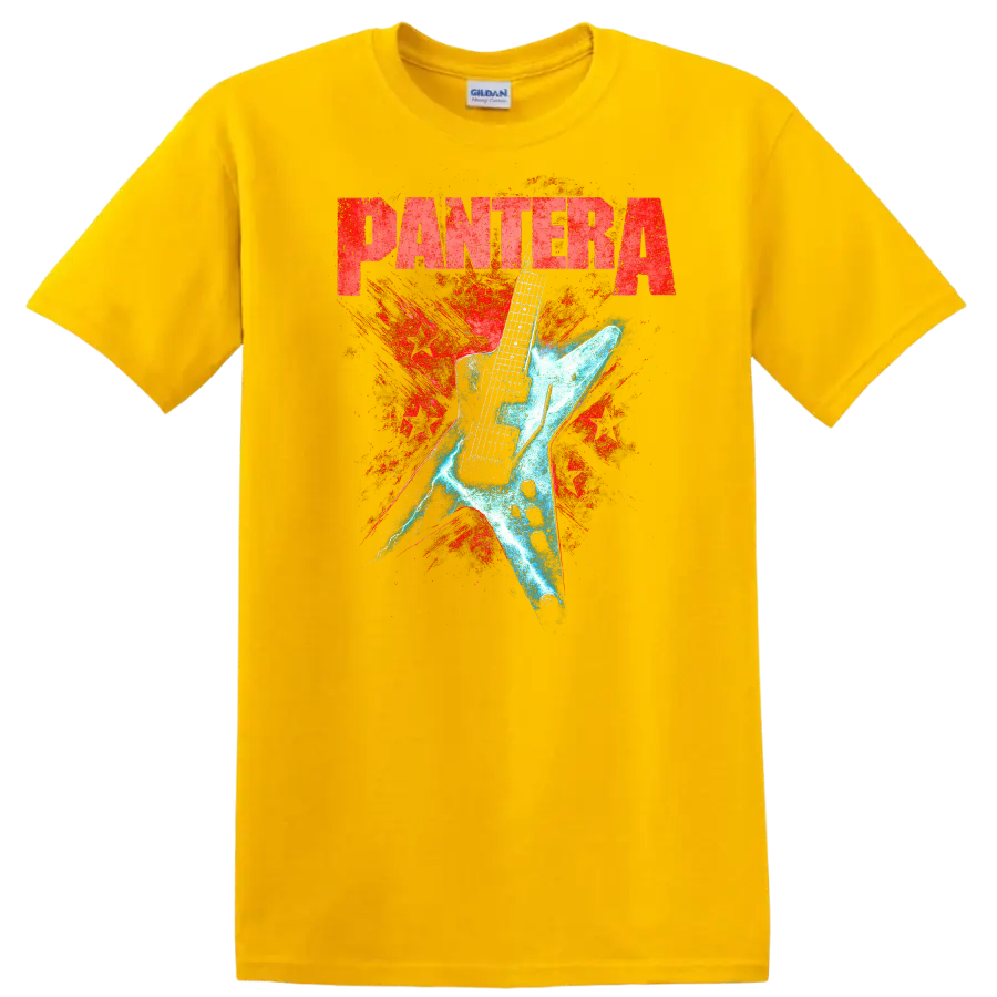 Pantera Retro Heavy Metal Guitar Splash T Shirt - Daisy (Yellow)
