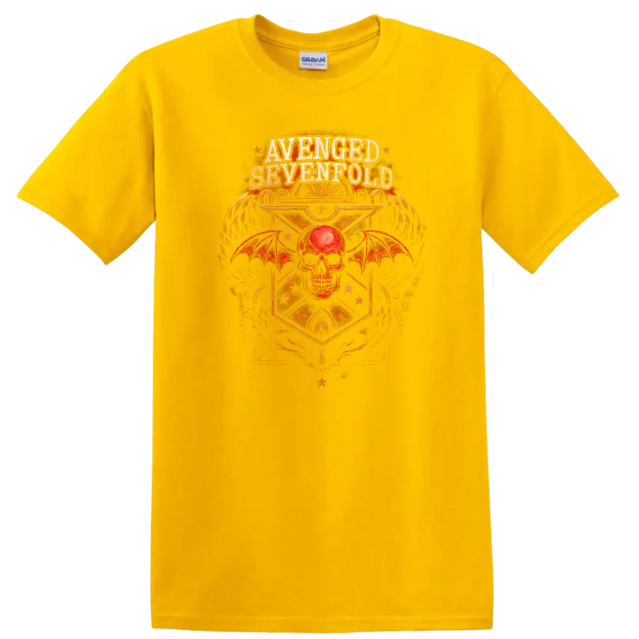 Avenged Sevenfold Retro Heavy Metal Skull Wings T Shirt - Daisy (Yellow)