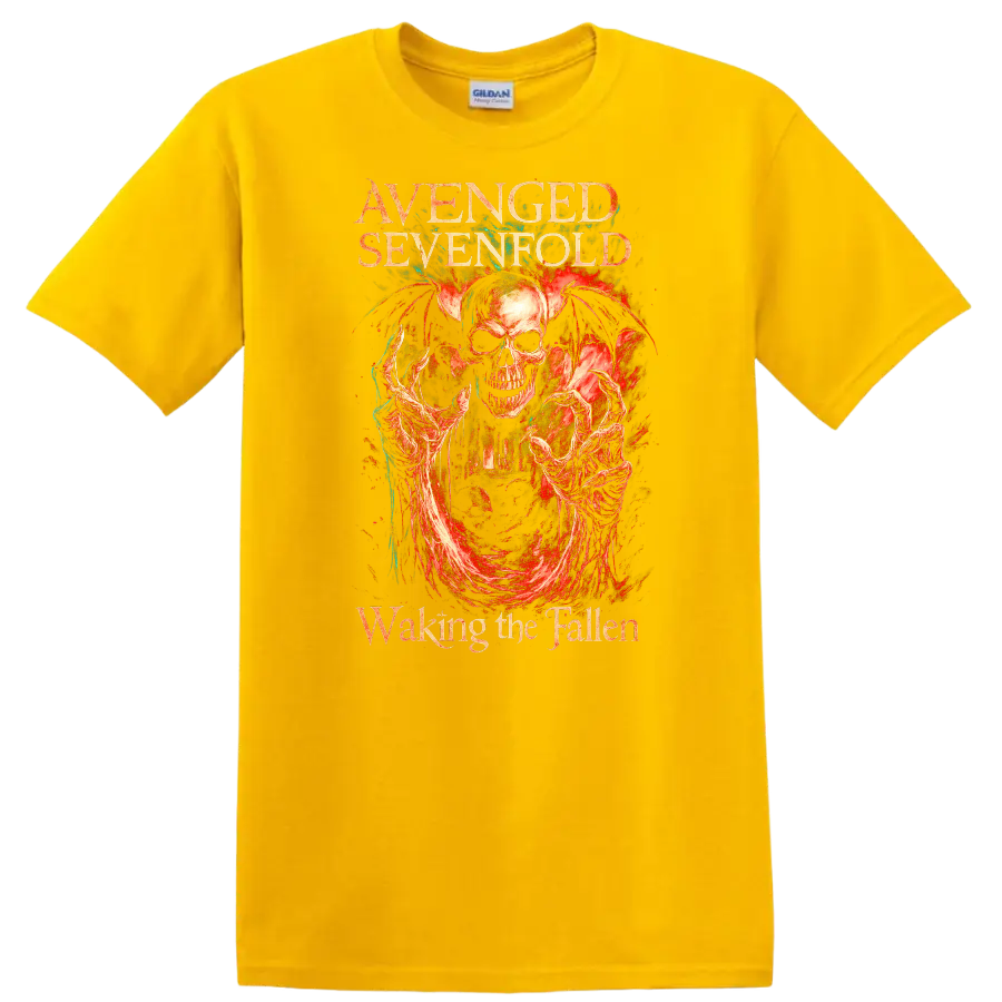 Avenged Sevenfold Retro Heavy Metal Skull Album Art T Shirt - Daisy (Yellow)