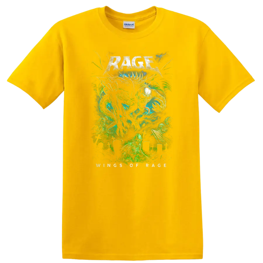 Rage Heavy Metal Album Cover Style Graphic T Shirt for Rock Fans - Daisy (Yellow)
