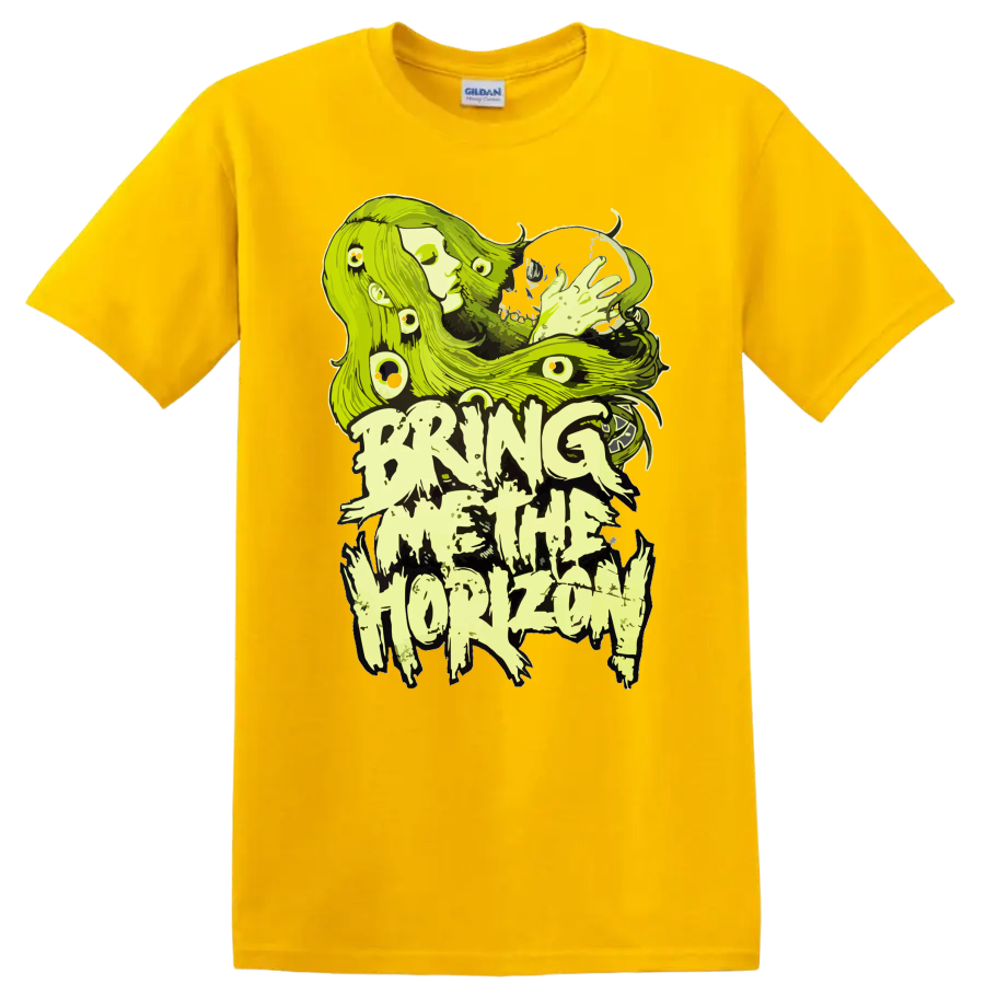 Neon green Bring Me The Horizon inspired horror-metal graphic T - Daisy (Yellow)