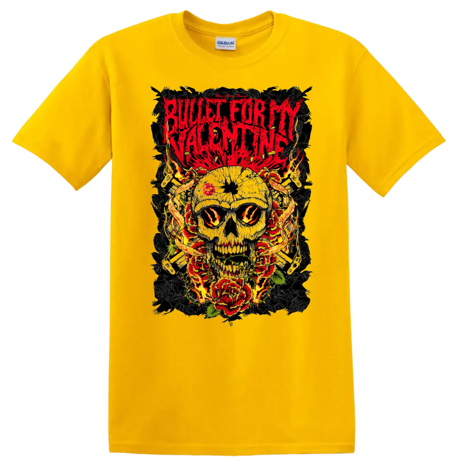 Bullet For My Valentine skull and roses rock metal graphic print T - Daisy (Yellow)