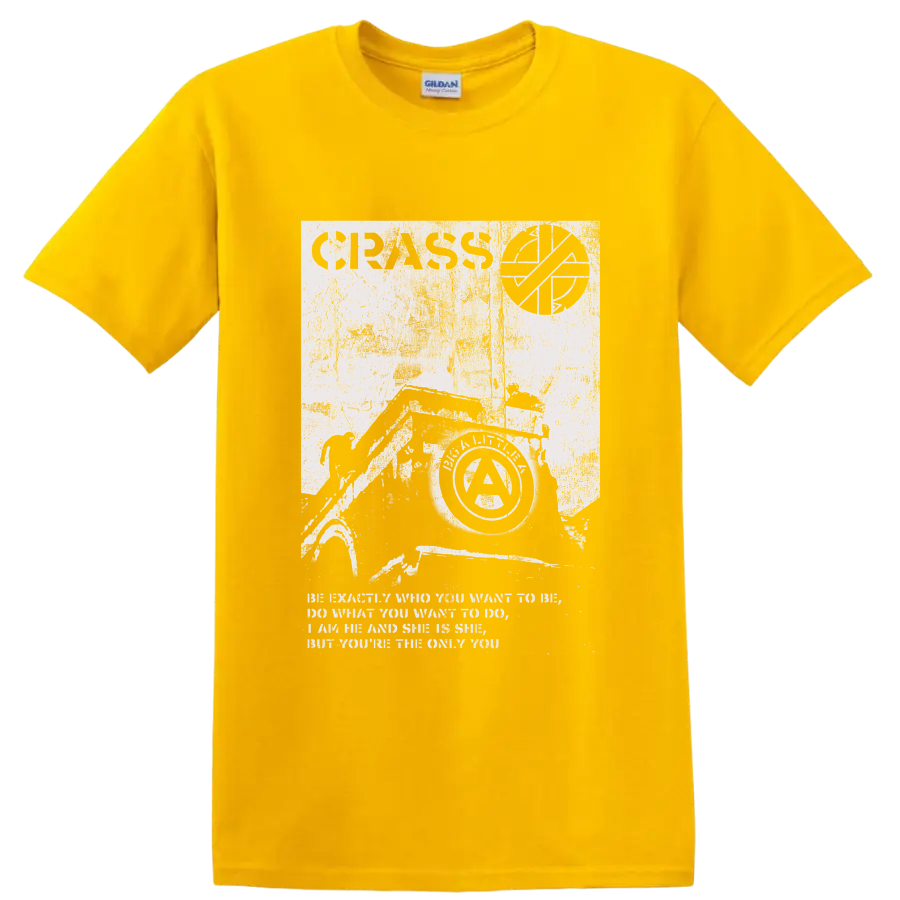 Crass punk rock anarchist collage graphic print on a Daisy (Yellow) T Shirt