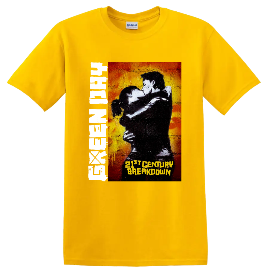 Green Day 21st Century Breakdown punk rock graphic with embracing couple on a Daisy (Yellow) T Shirt